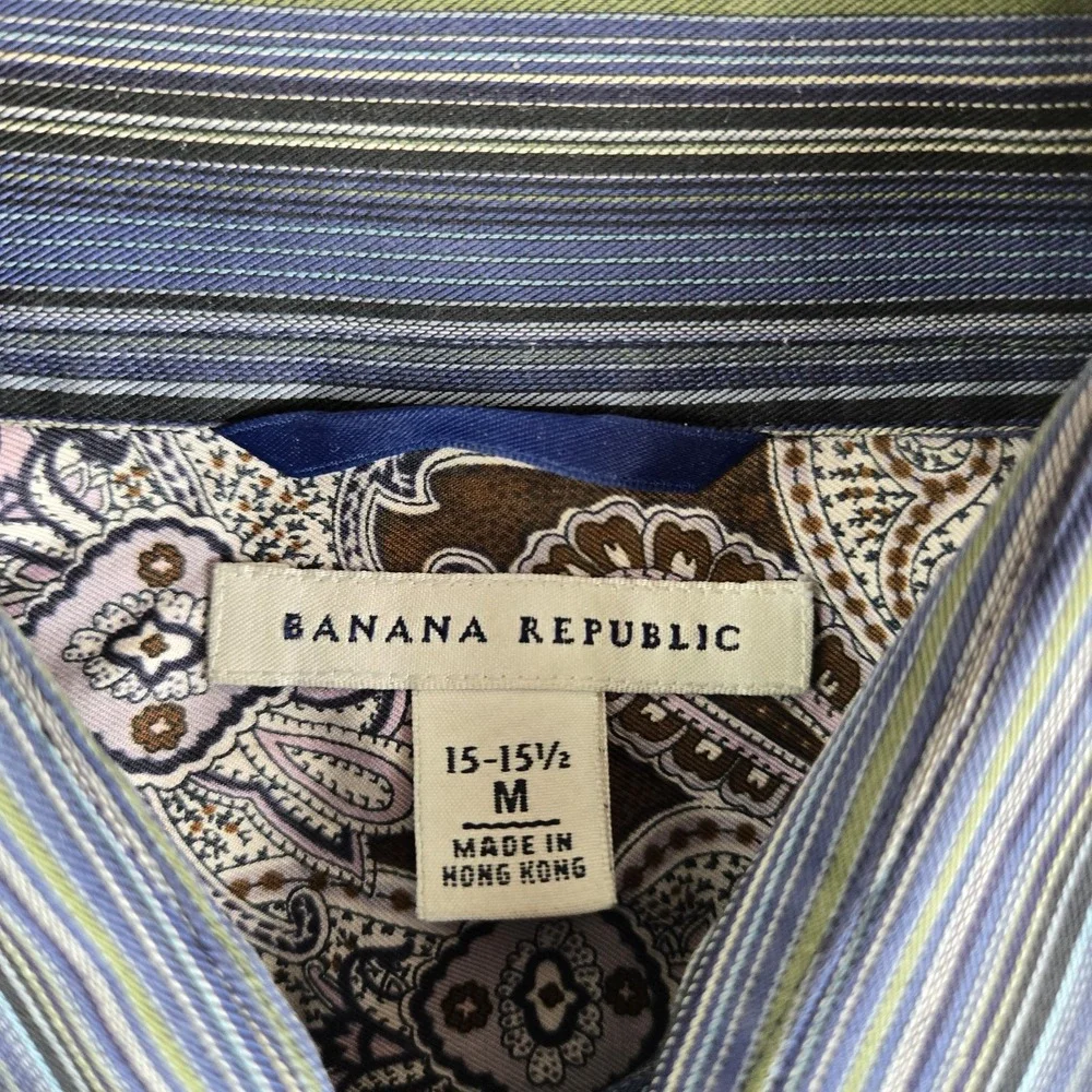 Vintage Banana Republic Shirt Mens Medium 15/15.5‎ Blue Striped Contrast Cuffs